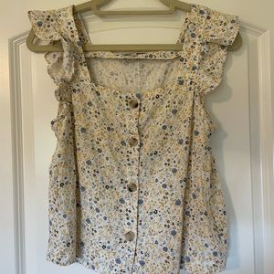 Madewell linen floral tank with flutter sleeve